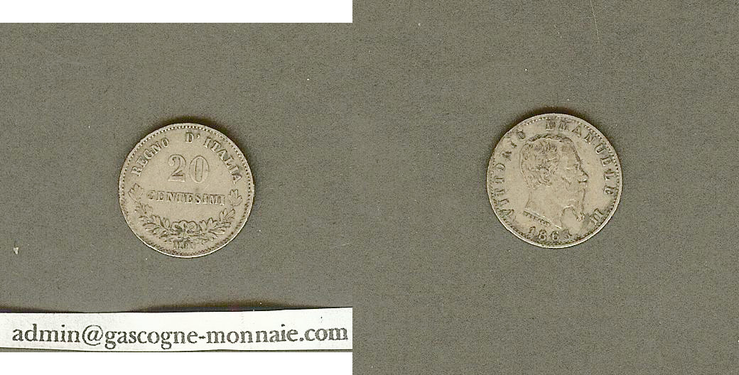 Italie 20 Centesimi Victor Emmanuel II  1863  TTB